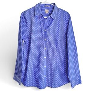 Chico’s Shirts No Iron All Season Coolmax Striped Blue White cotton Size 2 New